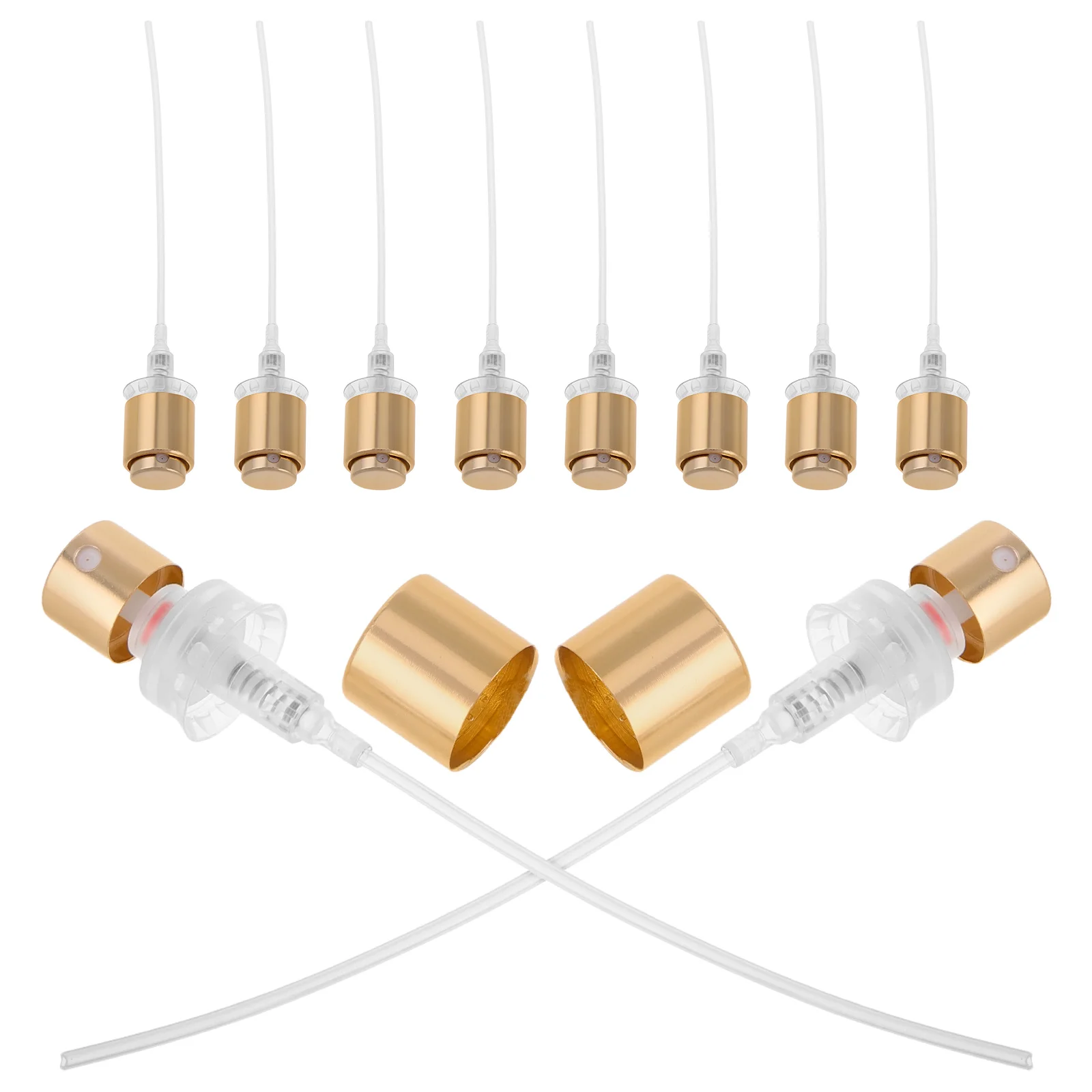 

10pcs Golden Plastic Atomizer Pump Cap for Perfume Bottle Nozzle Mister Spray Versatile Compatibility Fine Spray