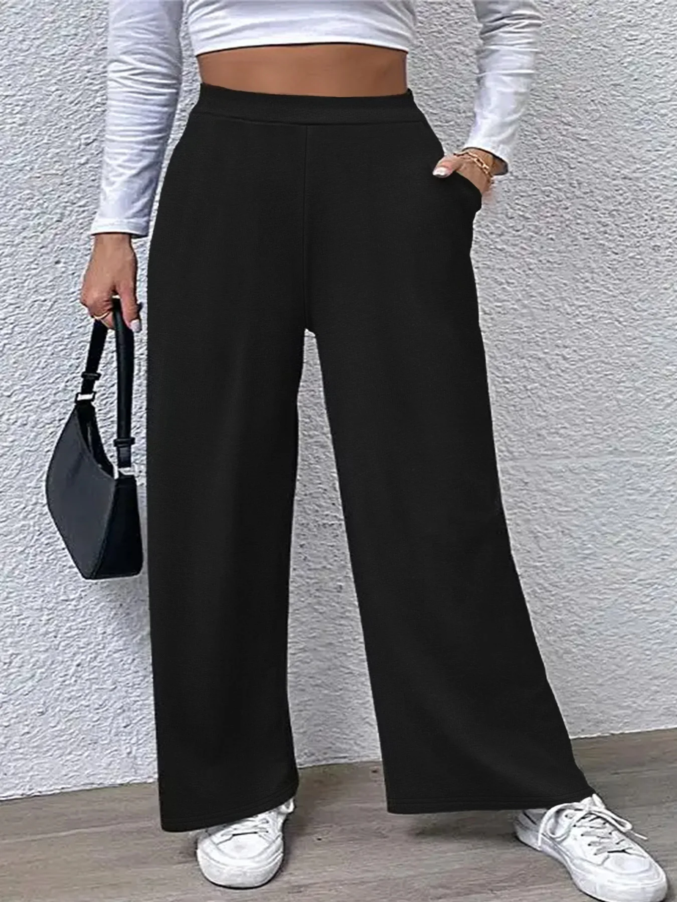 

Women's summer 2025 new plus-size knitted fabric elegant temperament wide-legged casual pants
