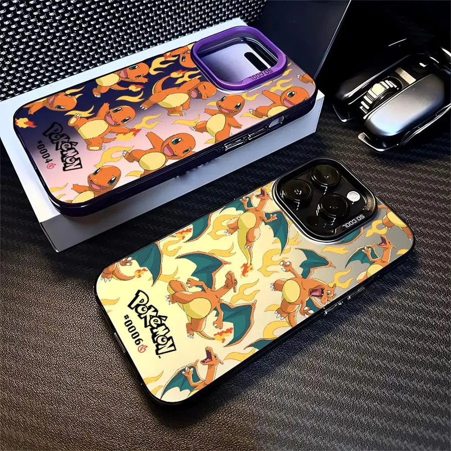 Phone Case for iPhone 16 Pro Max 15 Plus 14 13 12 11 15+ 16+ 14+ Lens Full Screen Cool Back Cover Cartoon Fire C-Charizard