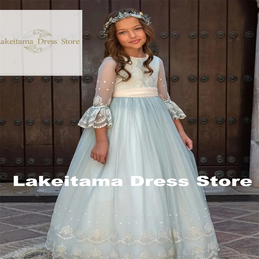 

Customization Lace Floral Ribbon Belt Bridemini Ruffle Edge Folds Flower Girl Dress For Wedding First Communion Ball Gowns