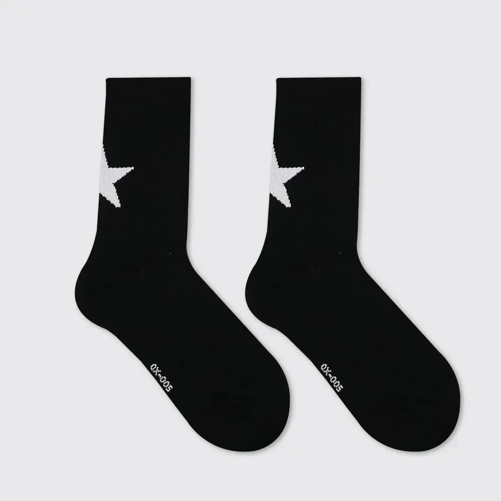 White Black Pentagram Simple Sporty Style Harajuku Socks Women Cotton Star Middl Tube Socks Female Fashion Funny Striped Socks