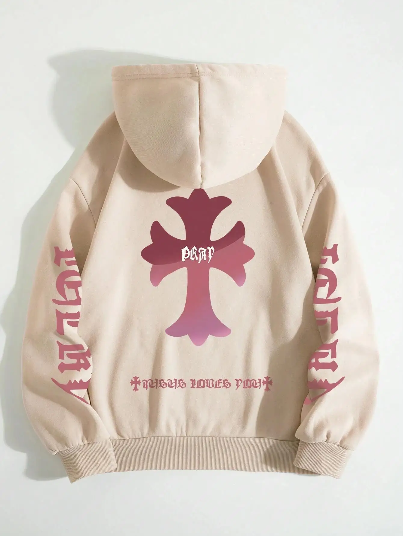 Cross Personalized Cuff Pattern Printing Hooded Female Warm Fleece Hoodies Autumn Loose Casual Hoodie Oversize Hip Hop Hoody