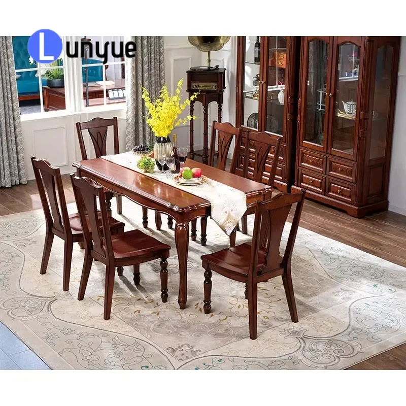 Classic American Style Rectangular Solid Wood Dining Table High Quality Sturdy Furniture for Home Kitchen Restaurant Durable