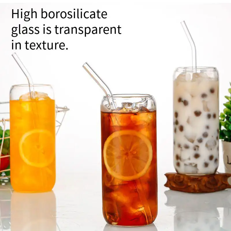 Amazon high boron silicon straw glass transparent glass high temperature resistant Coke glass bamboo cover fruit juice cold drin