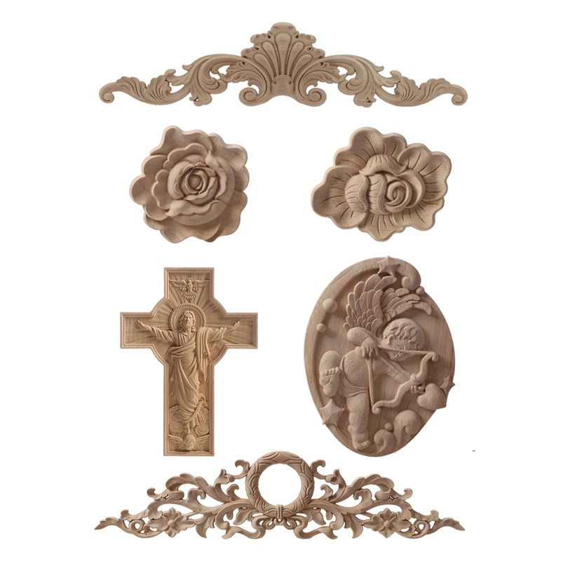 

RUNBAZEF Natural Oak Wood Carved Applique Furniture Decorative Figurine Miniatures Model Home Decoration Accessories