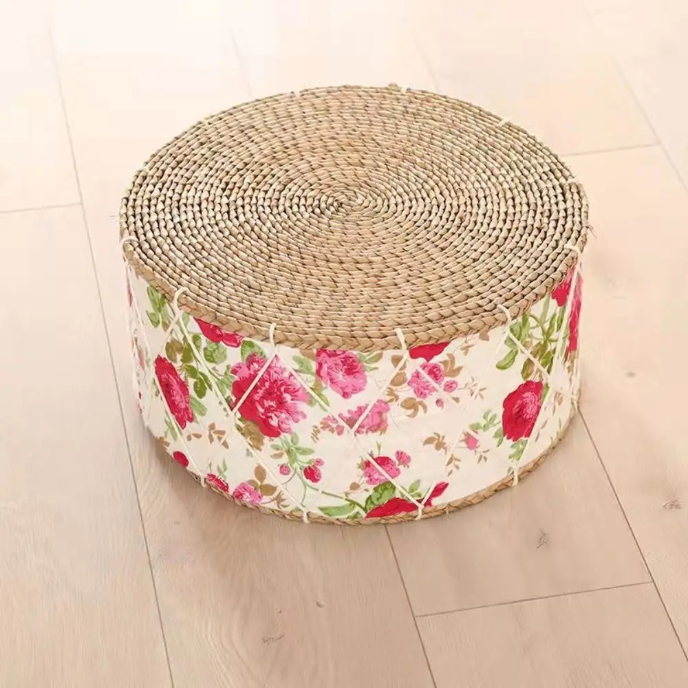 Hand-Woven Floor Cushion Portable Design Durable Material Zafu Cushion Round Shape Natural Straw Ottoman Stool Meditation Use