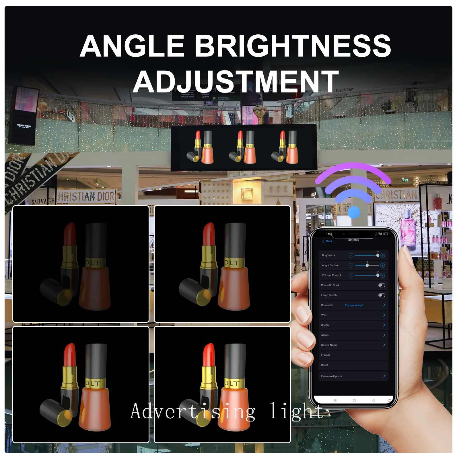 56 سنتيمتر ثلاثية الأبعاد مروحة الإسقاط المجسم واي فاي 624 المصابيح شعار الثلاثية الأبعاد ضوء لاعب 2000*624 القرار مخزن بار أضواء الإعلان