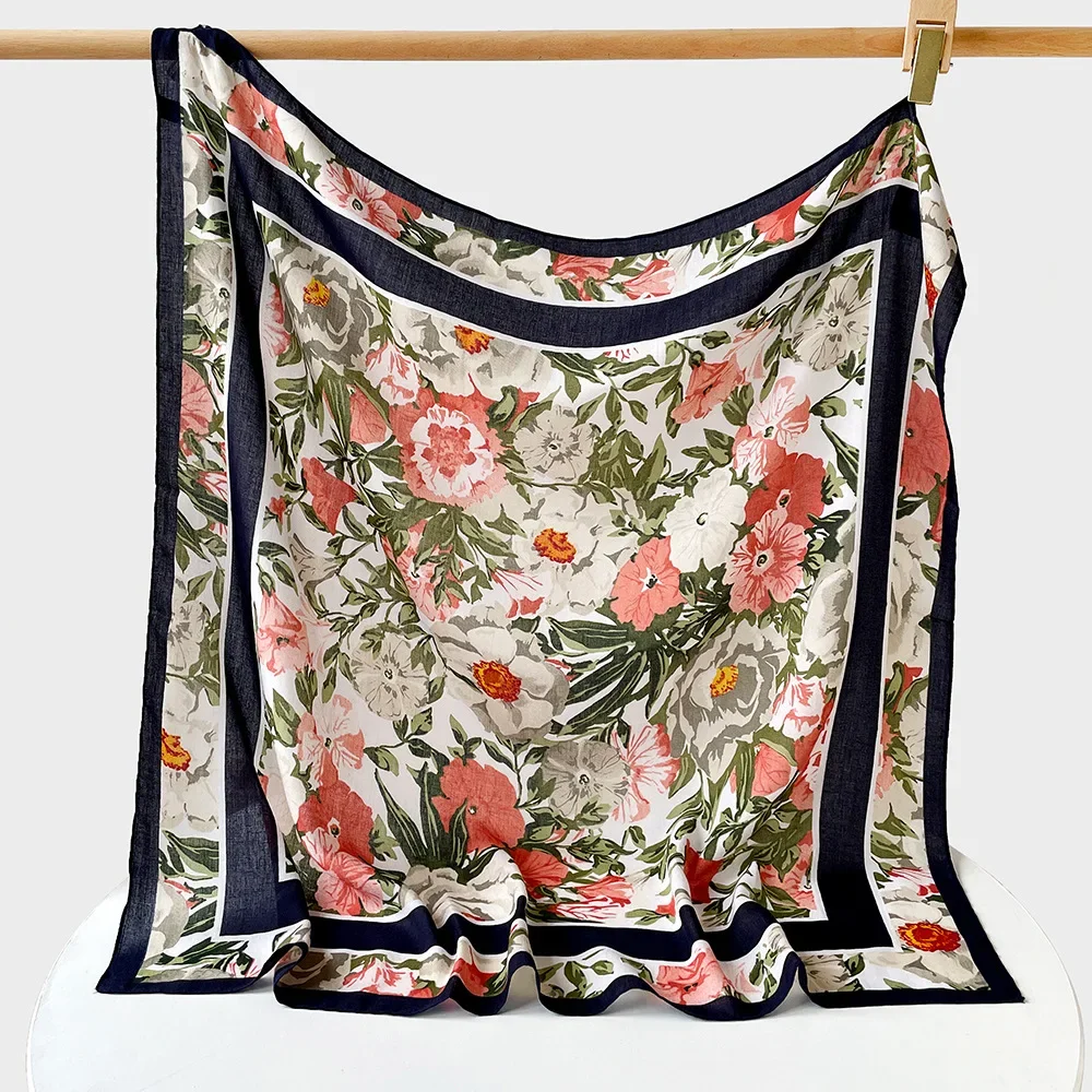 وشاح مربع بطبعة زهور 90 سم، وشاح رأس وشال متعدد الاتجاهات، خفيف الوزن ممتص للعرق وحماية من الأشعة فوق البنفسجية #4