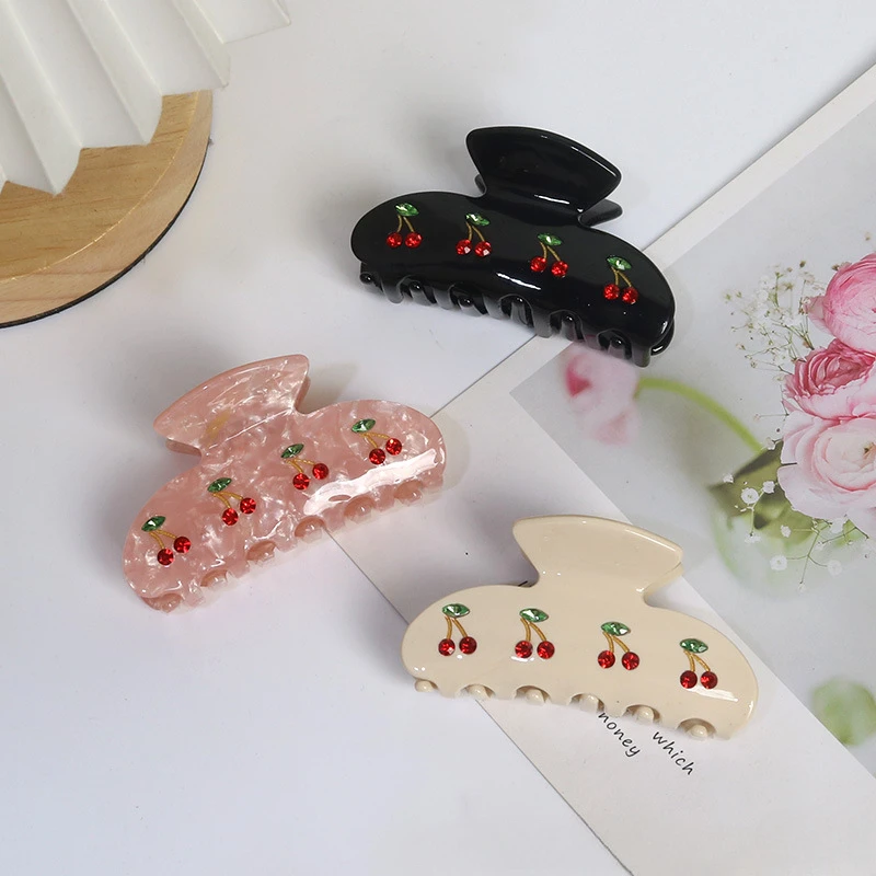 موضة الفاكهة الكرز كريستال مشبك شعر للنساء الكورية أنيقة خلات مخلب كليب شعبية الشعر المصيد إكسسوارات الشعر Hausgenefinn #1