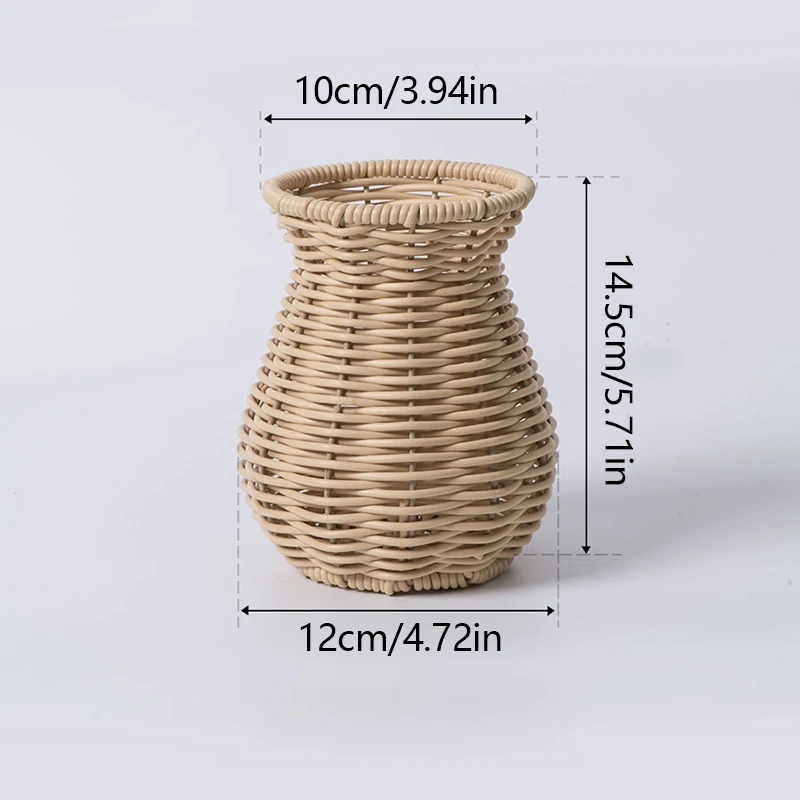 Pastoral Style Handmade Rattan Vase Dried Flowers Arrangement Vase Desktop Decorative Small Vases Wedding Party Home Decorations