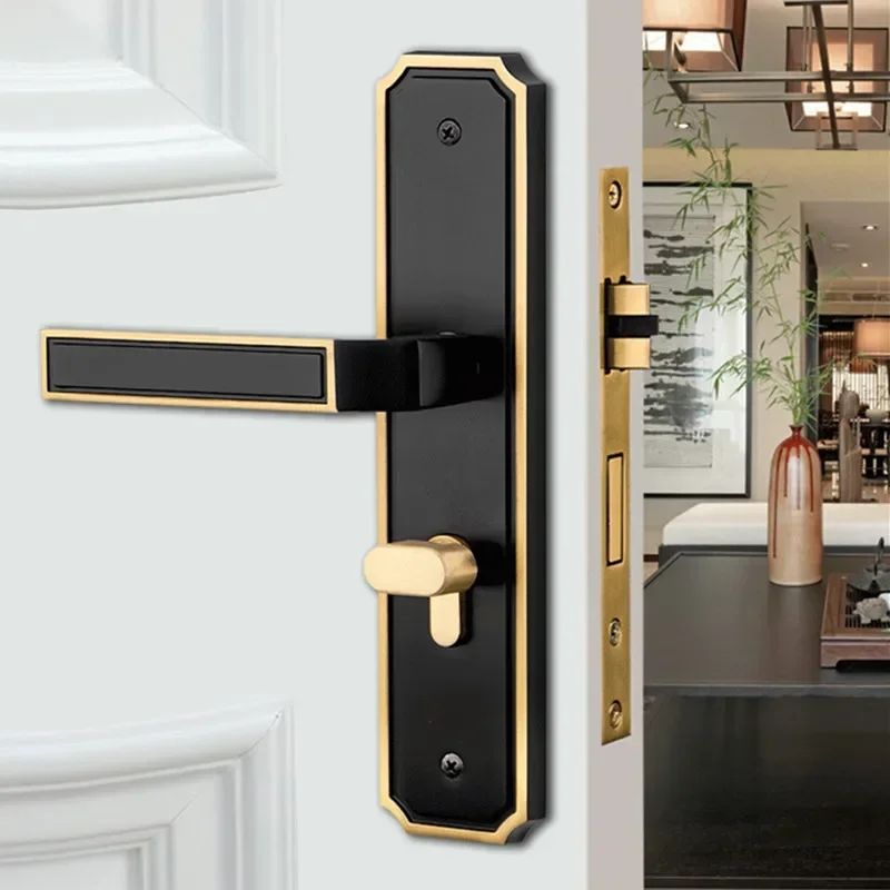 Modern Pure Copper Anti-theft Mechanical Door Locks Interior Bedroom Silent Handle Gate Lock Hotel  Hardware Supplies