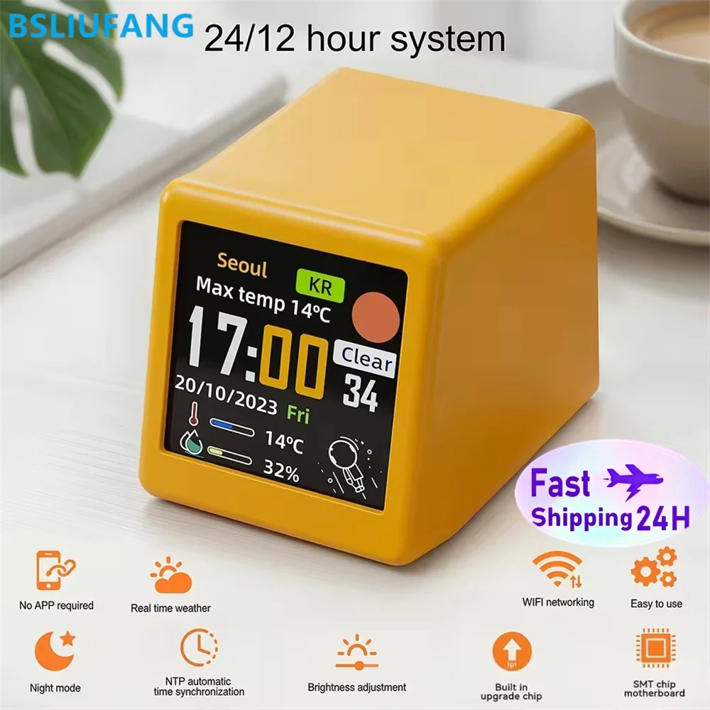 Mini WiFi Smart Weather Digital Clock Electronic Photo Album Weather Station Animation Display with IPS Screen Gadget for Decor