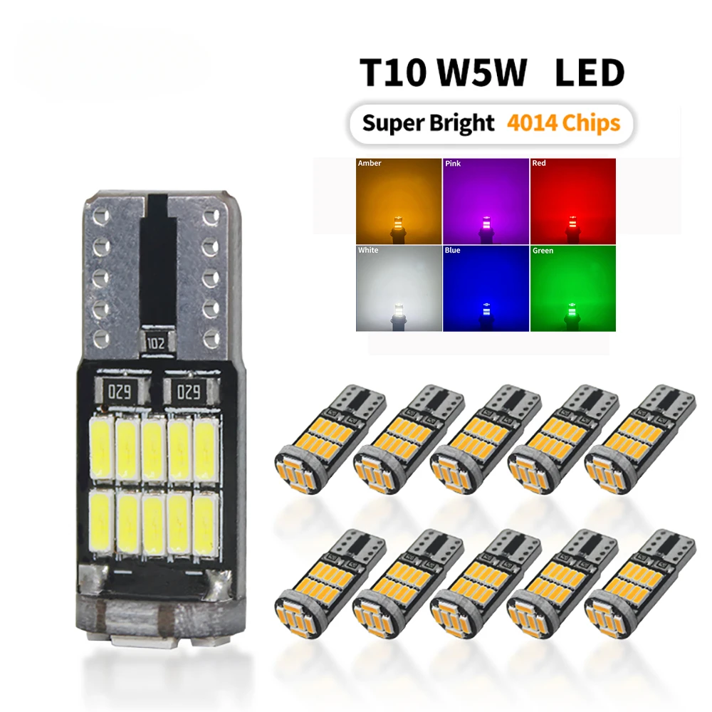 5pcs/10pcs W5W Led T10 168 194 Signal Lamp Canbus 4014 26SMD Car Interior Map Dome Lights Parking Position Bulb Accessories