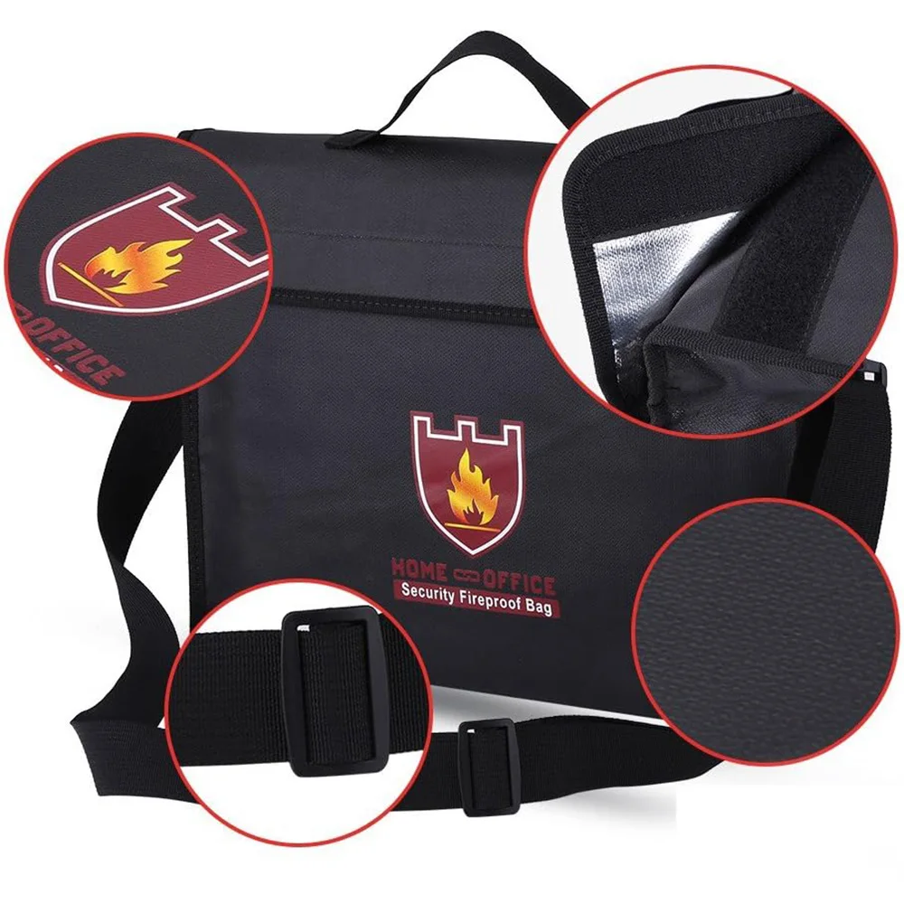 Sac à documents ignifuge 380*305*65mm, protège les objets de valeur contre le feu, sac de rangement ignifuge, étanche, résistant à l'humidité, grande capacité, compact et portable