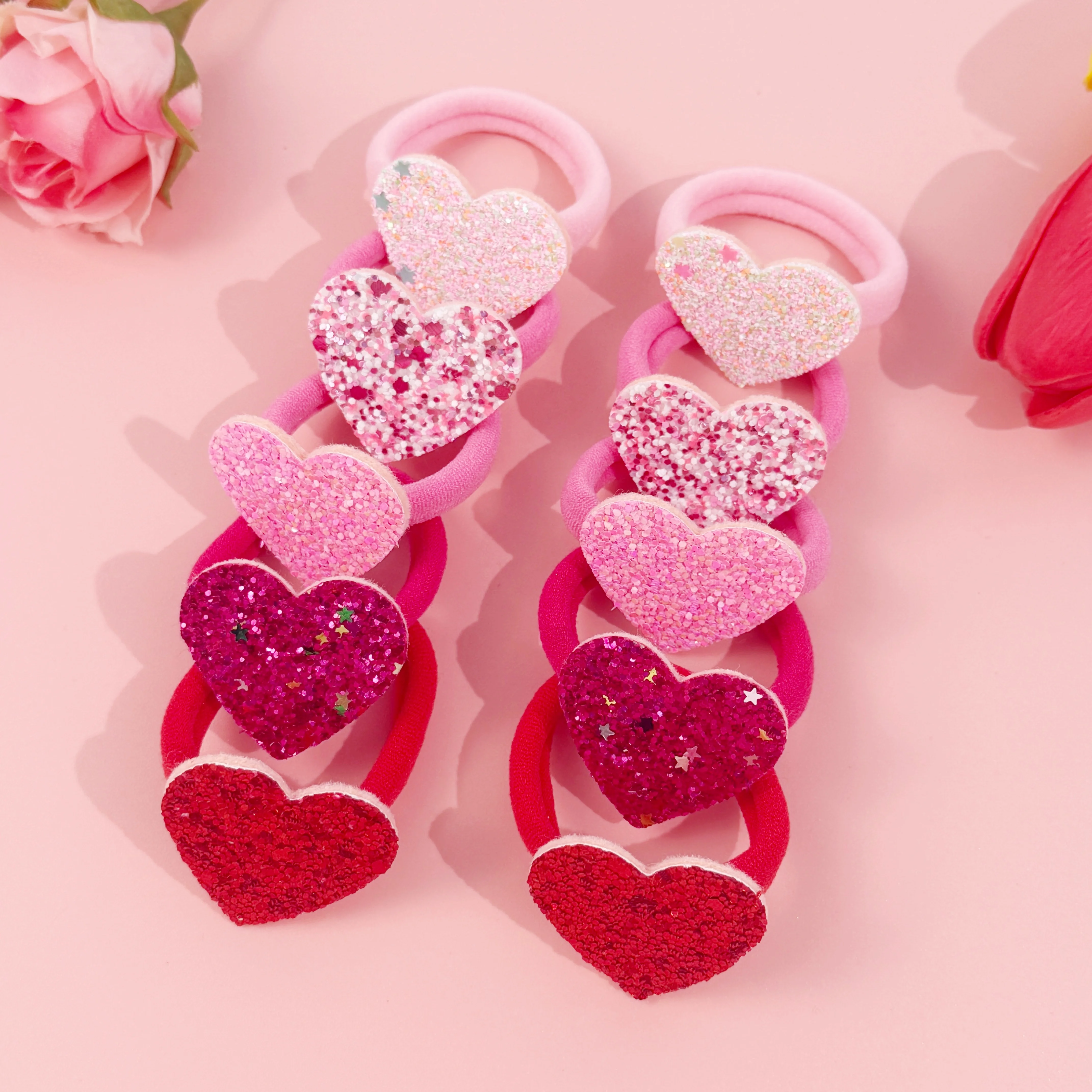 10 Stück Mädchen Herz Haargummis Valentinstag Glitzer Herz Haarbänder Frauen Mädchen Nylon Haarbänder Kinder Kinder Haarschmuck