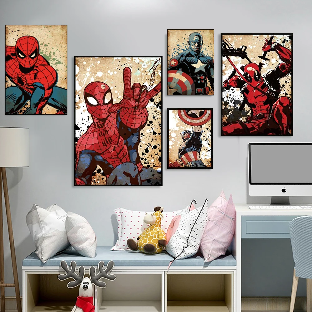 

Miniso Spider Man Marvel Movie Poster Wall Art Print Iron Man Oil Painting Captain America Home Decoration Canvas Painting Gifts