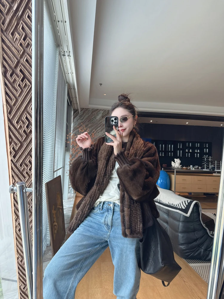 Lautaro Autumn Winter Brown Thick Warm Soft Faux Mink Fur Coat Women Lantern Sleeves Elegant Luxury Chic Fluffy Jacket 2026