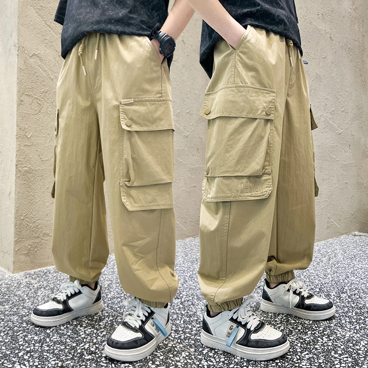 Boys  Workwear Pants Summer Loose Wide Leg Casual Long Trousers Versatile Mid-to-Big Kids Fashion Brand Soft Treatment