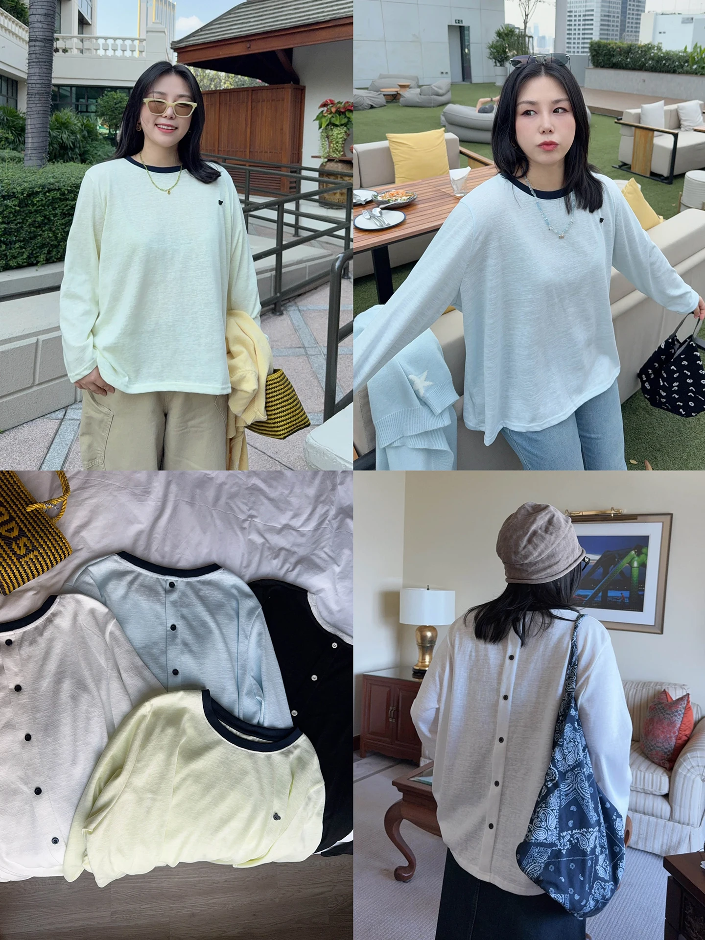 

VOGANA Large Size Casual Loose Long Sleeve Women's T-shirt Cover up Slimming Spring Fashion Korean Style Knitted Cotton Blend