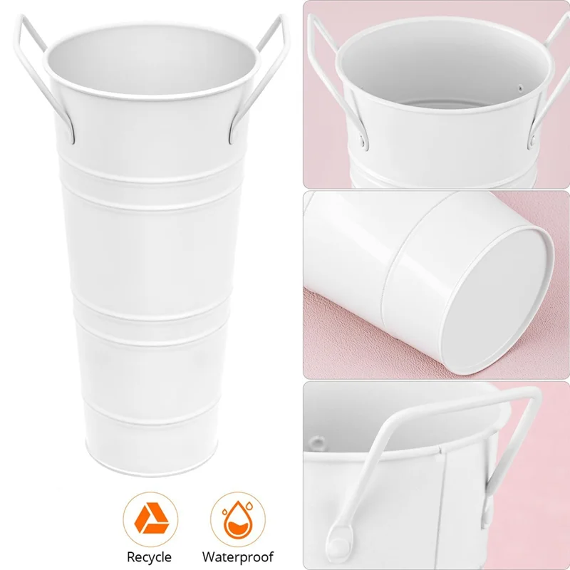 

ABJN-White Flower Buckets,6 Pcs 9.8" Tall Galvanized Metal Vases With Waterproof Coating, French Style Flower Buckets
