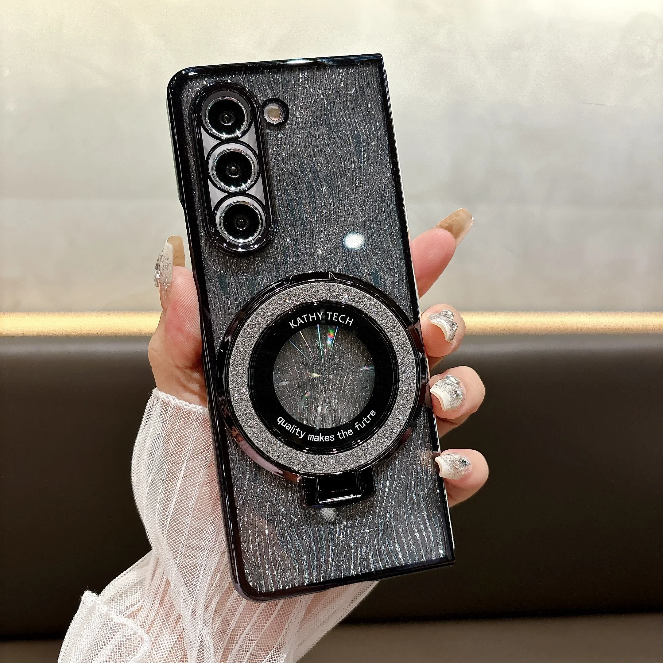 Ring galvanisierte funkelnde Handyhülle für Samsung Galaxy Z Fold 7 6 5 4 3 Fold6 Fold5 Fold4 Fold7 magnetische stoßfeste Abdeckung – Detail 7