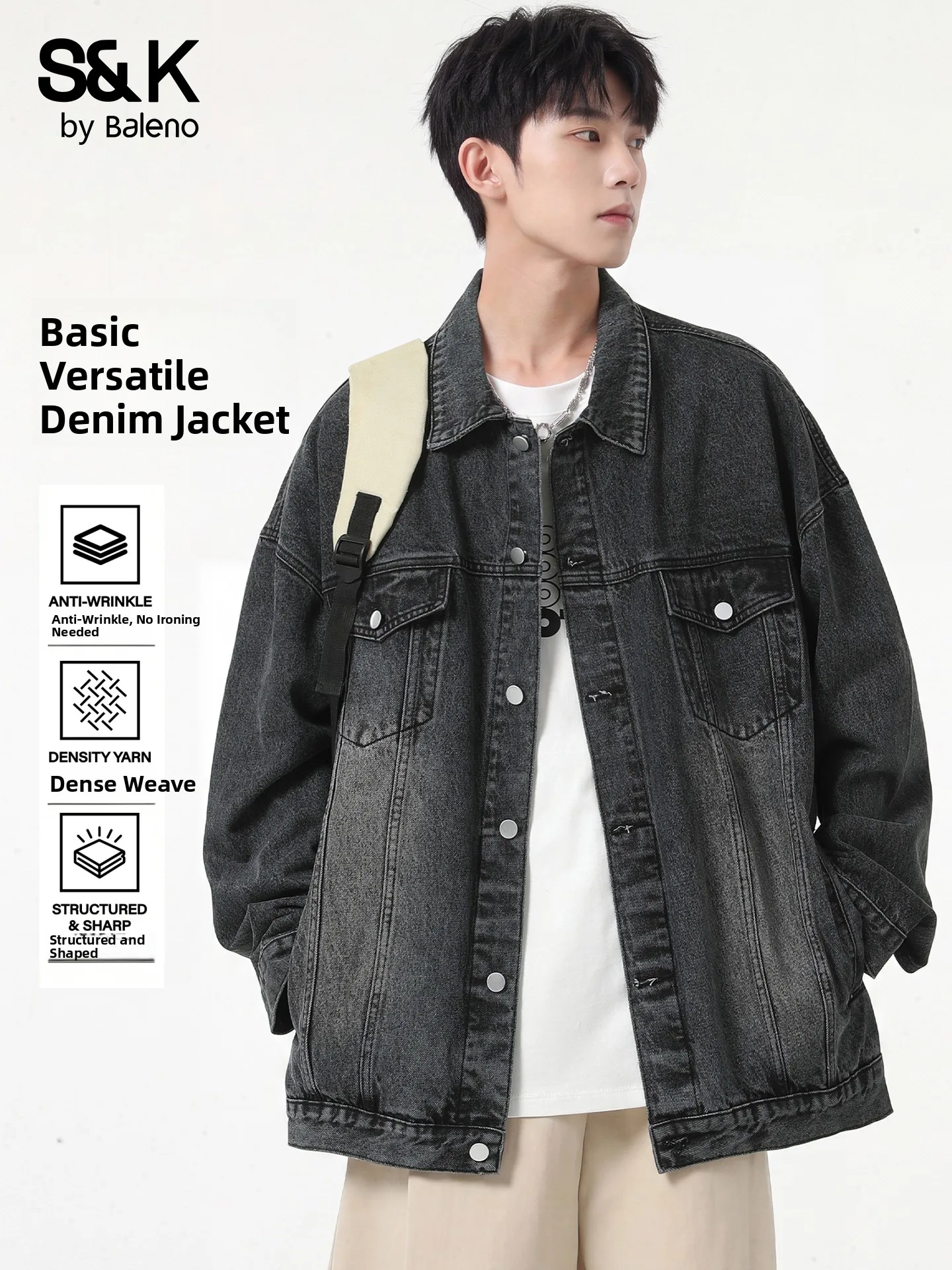 Baleno Men's Vintage American Style Denim Jacket Loose Fit Autumn New Arrival Workwear Jacket Multi Pockets Comfortable Fabric
