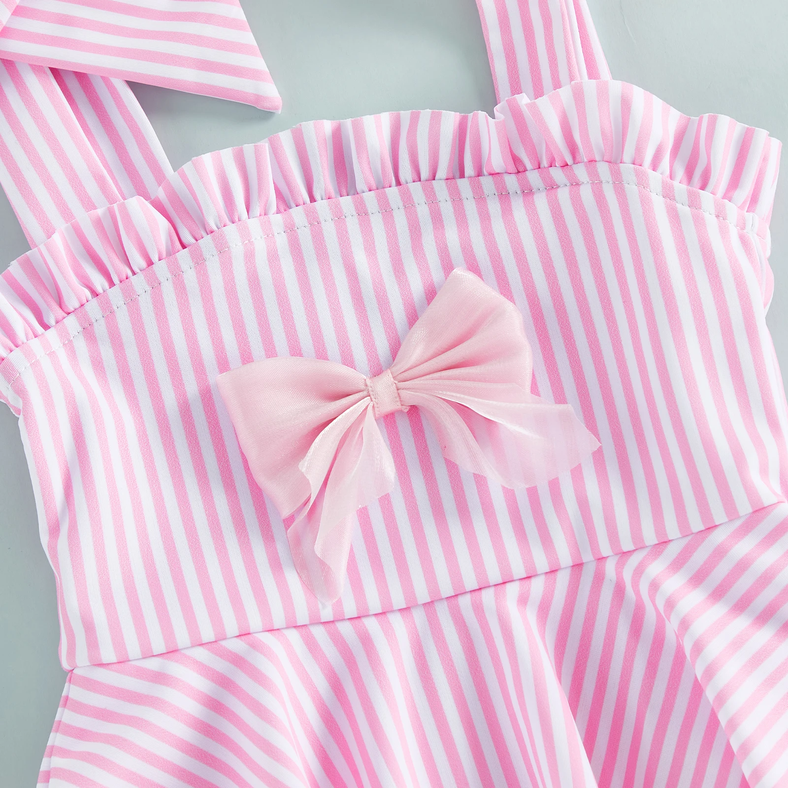 

Casual Toddler Girl Swimsuit Cute Stripes Print Sleeveless Tie Shoulder Bathing Suit Baby Bodysuits Swimwear