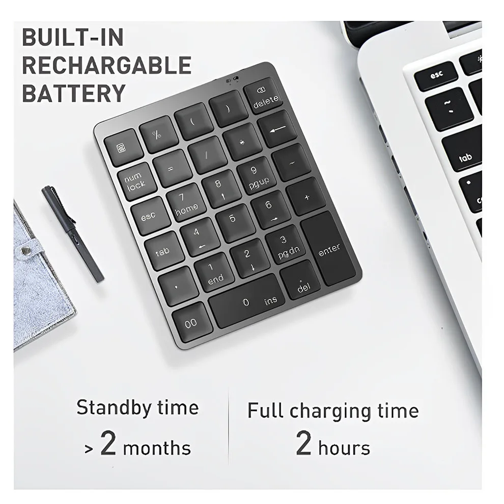 Jomaa Tastierino numerico Bluetooth wireless con HUB USB Tastierino numerico ricaricabile a doppia modalità per laptop tablet