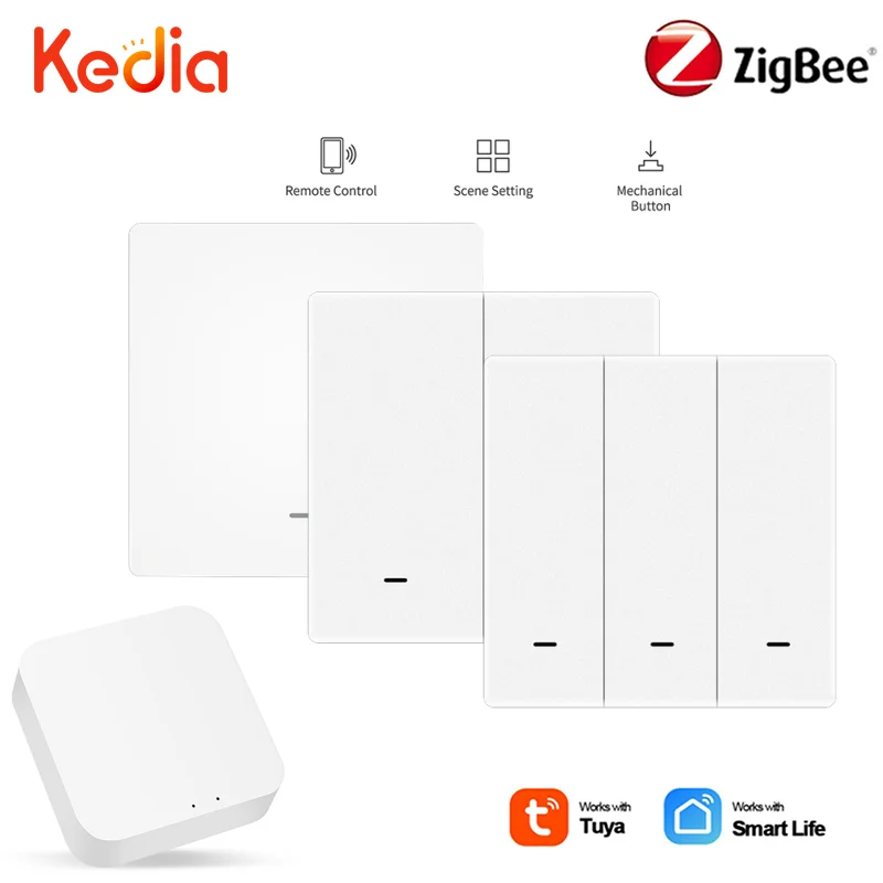 Tuya Zigbee Smart Scene Switch 1/2/3 gang Wireless Wall Push Button Switch Battery Powered Smart Home Smart Life Remote Control