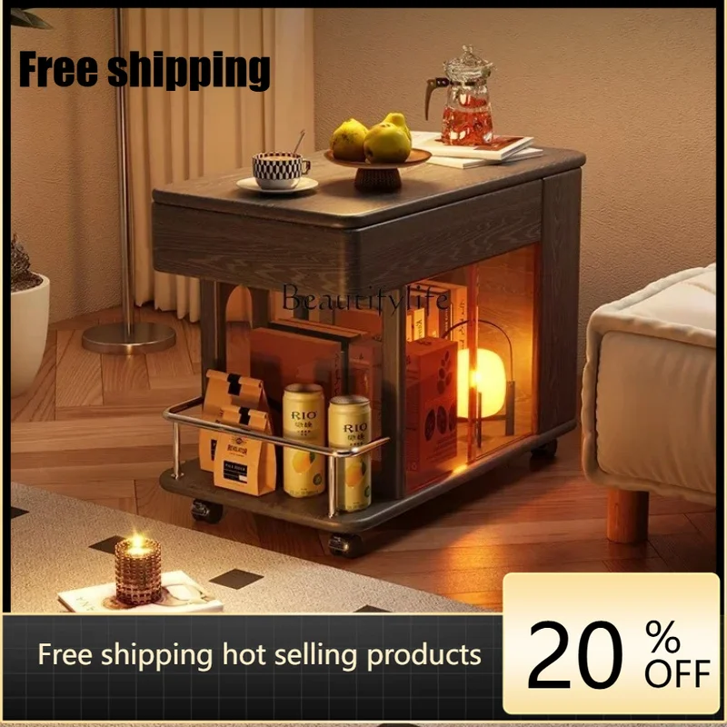 Factory Direct American medieval solid wood tea table multi-functional lifting mobile tea cabinet storage
