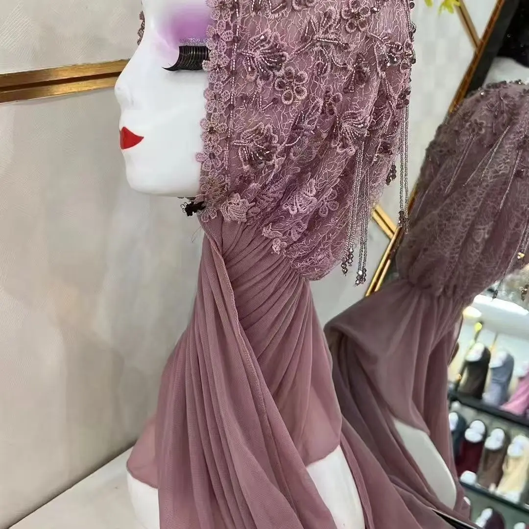 Hijab 이슬람 여성 목도리 Headscarf 무료 배송 럭셔리 Tassels 스카프 말레이시아기도 Kufi 이슬람 사우디 아라비아 레이스 터번 05331