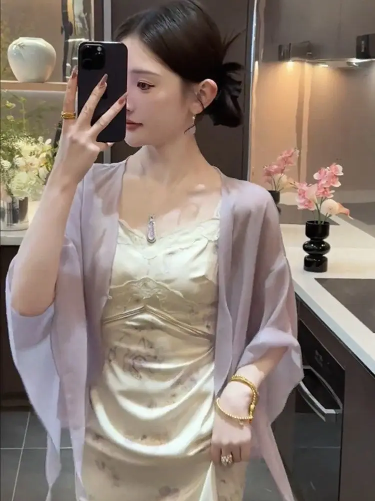 

Ultra-Feminine Thin Short Sleeve V-Neck Women's Cardigan Summer Breathable Outerwear Gentle Lazy Style Jacket Ins Commute Style