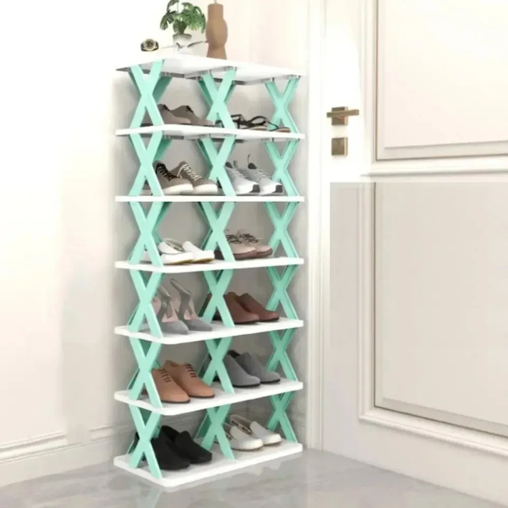 Detachable Folding Shoe Racks X-Shaped Space Saving Multi Layer Simple Shoes Shelf Removable Plastic Shoes Storage Organizer view 4
