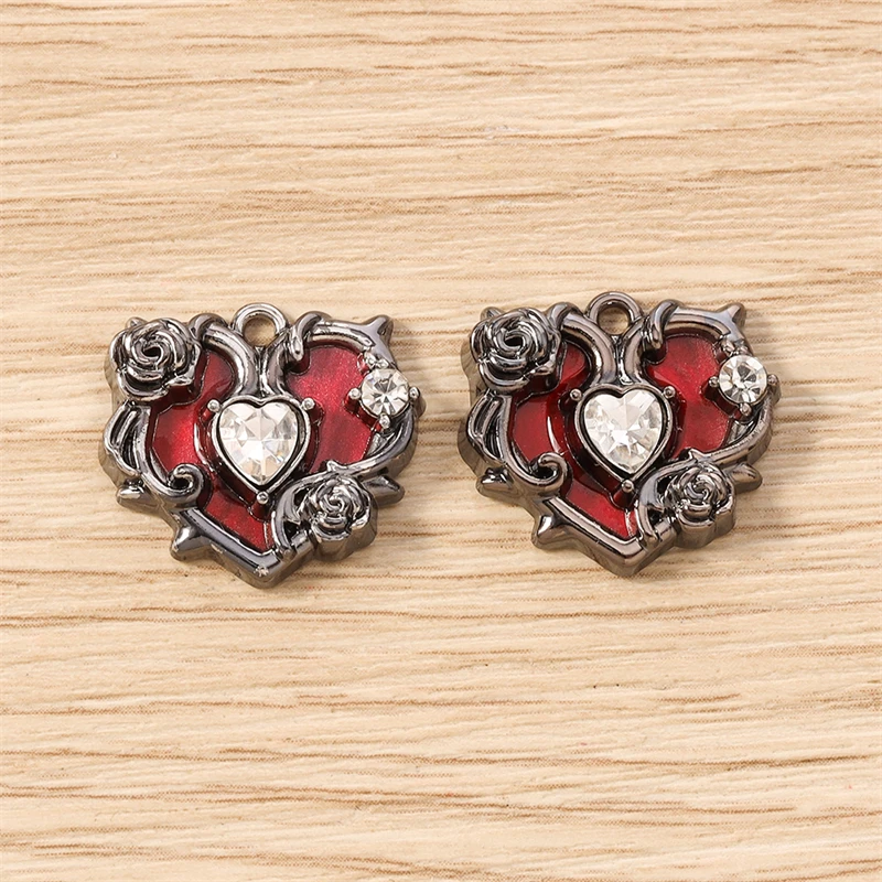 5 Stück 20x18mm Niedliche Kristall-Metall-Herzanhänger für Schmuckherstellung, Halsketten, Ohrringe, Armbänder, DIY-Bastelzubehör – Detail 8