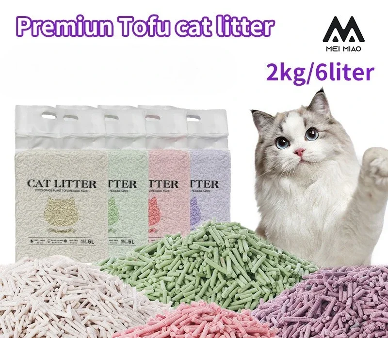 Arena para gatos Tofu 6L desodorizante, sin polvo, envasado al vacío biodegradable, arena para gatos biodegradable a base de plantas