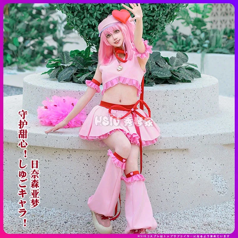 qq28LQAnime Shugo Chara Cosplay Ran disfraz peluca pelo combate batalla uniforme rosa traje corazón sombrero mujer niñas fiesta de Halloween