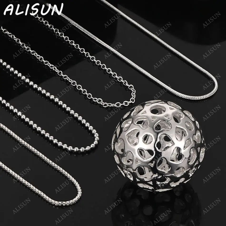 

ALISUN 40-75cm 925 Sterling Silver Hollow Ball Full Heart Pendant Necklace For Women Wedding Fashion Jewelry Christmas Gifts