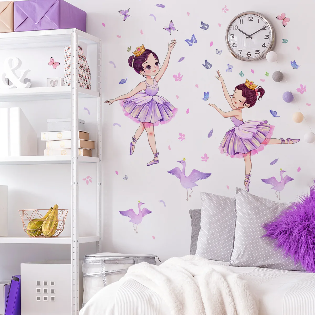 30*90cm Cute Little Swan Girl Butterfly Wall Stickers Living Room Background Wall Home Decoration Wall Stickers Wallpaper Ms472