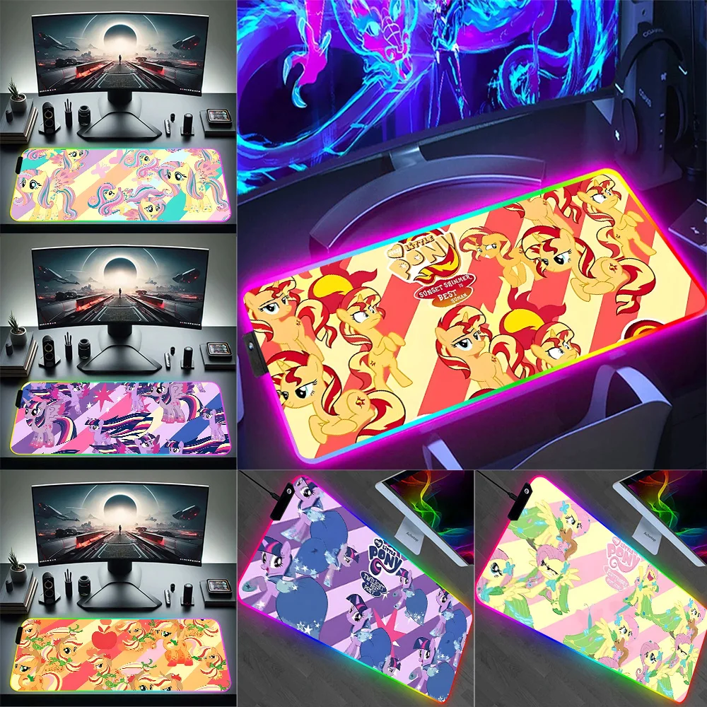 

M-My Cartoon P-Pony L-Little RGB Pc Gamer Keyboard Mouse Pad Mousepad LED Glowing Mouse Mats Rubber Gaming Computer Mausepad