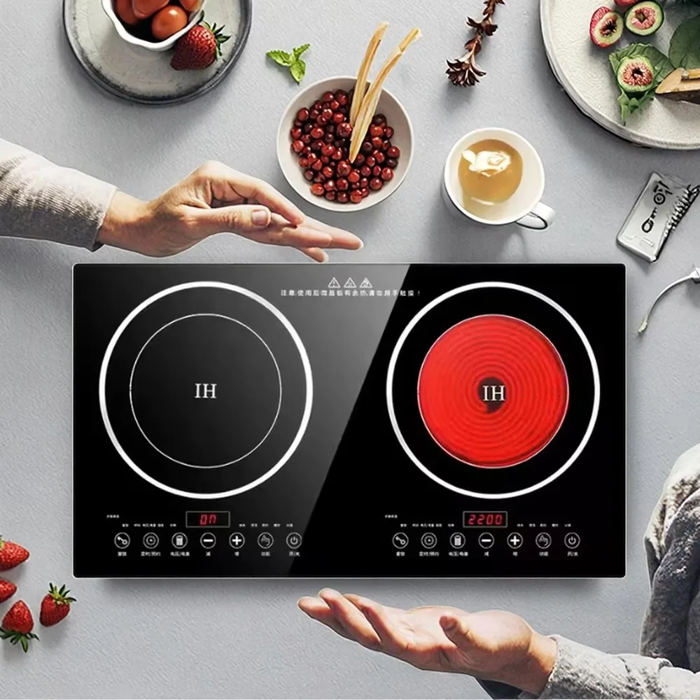 110V/220V Electric Induction Cooker Infrared Stove 2 Burners Kitchen Appliance for Household Use Multiple Induction