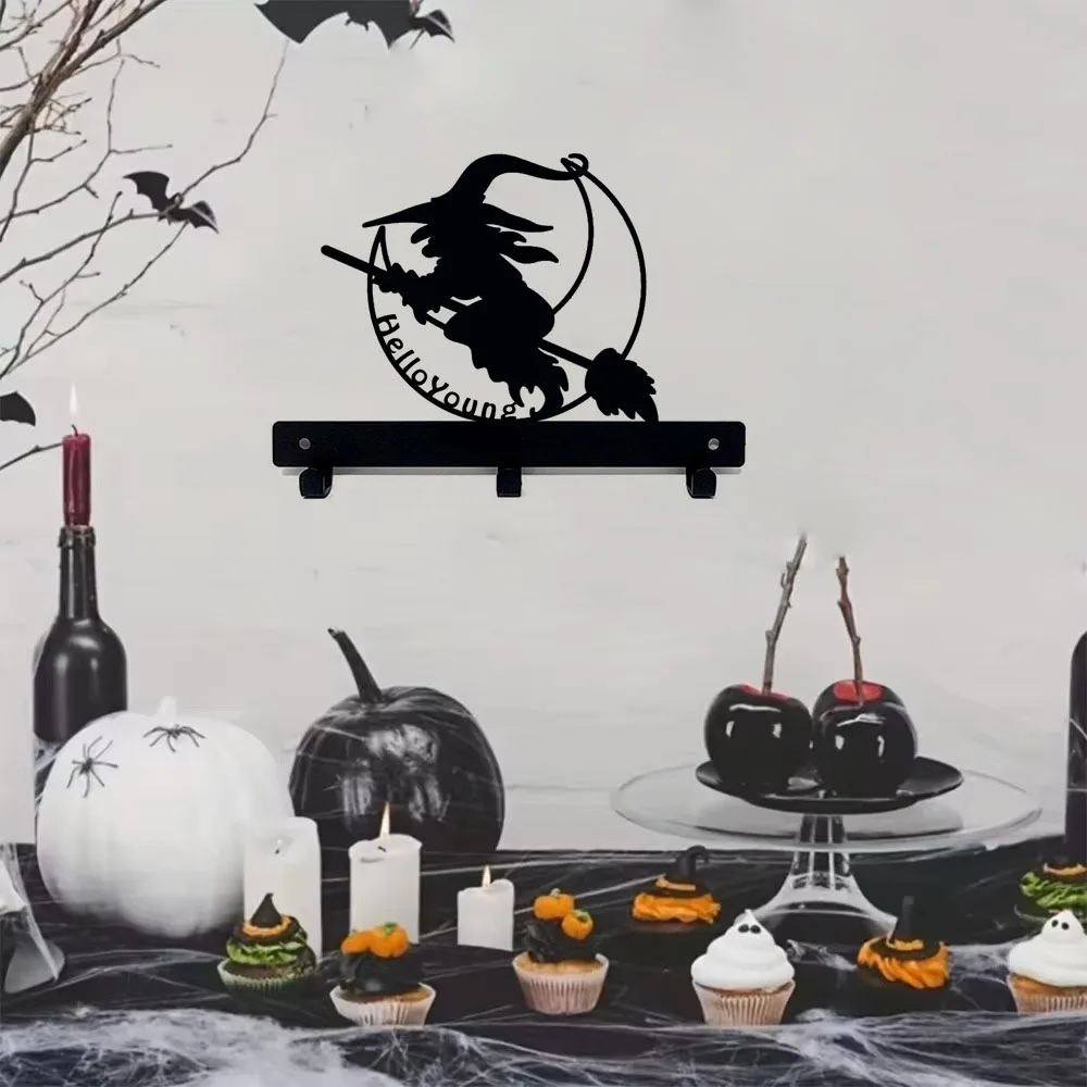 Charming 1pc Halloween Hook Decor: Moon Witch Design for Clothes and Key. A Delightful Storage Rack for Halloween.