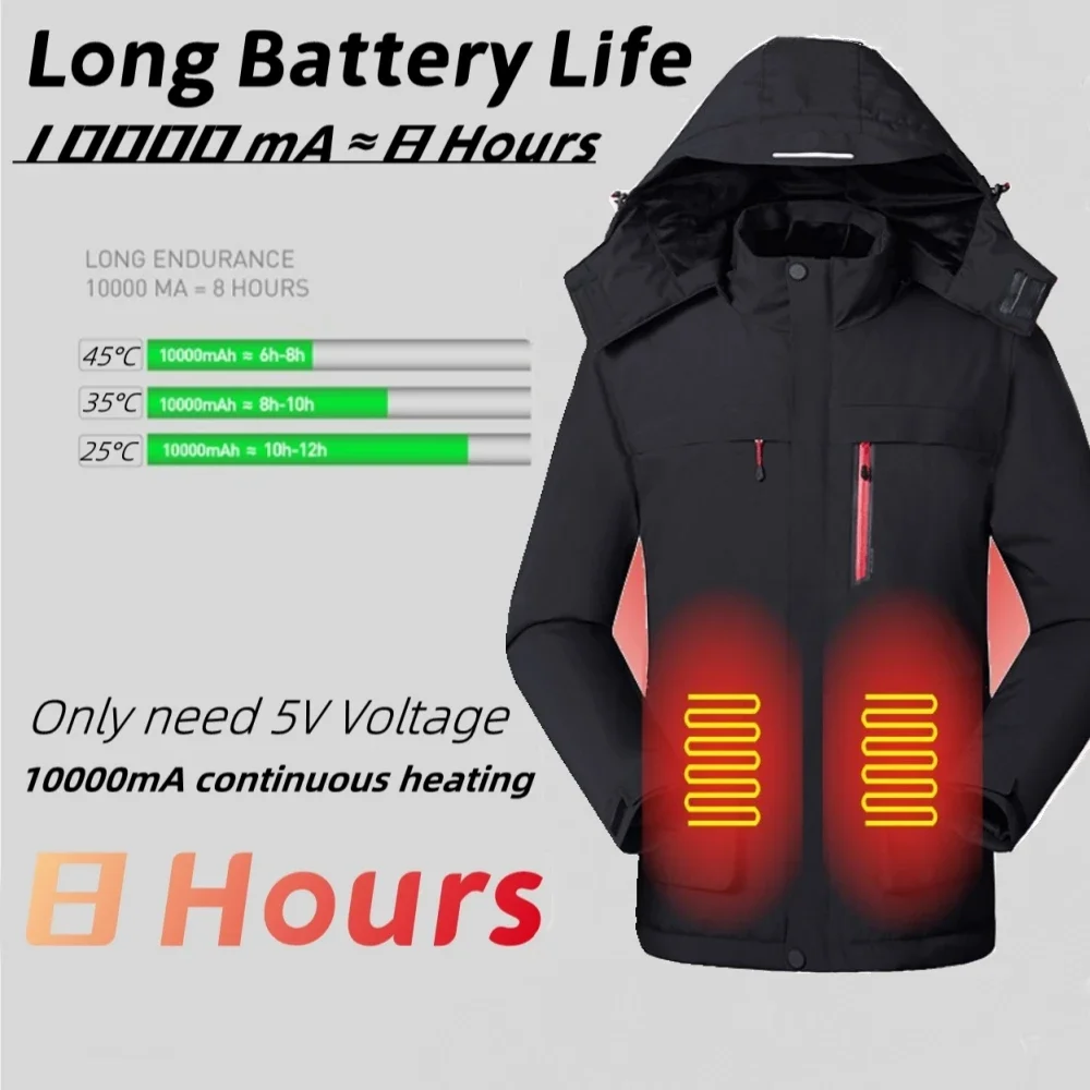 New USB Electric Heating Jacket  Men Women Winter Warm Windbreaker Waterproof Windproof Hooded Heated Clothing Heated Jacket