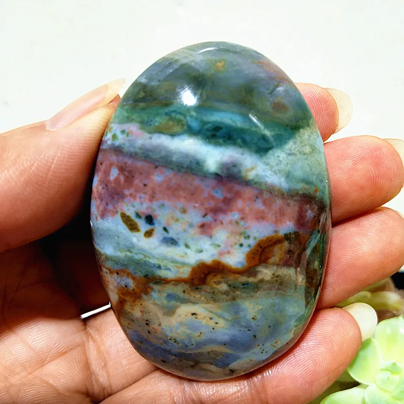 Natural Crystal OceanJasper Palm Stone Energy Cure Aura Sorcery Meditation Feng Shui Crystal Room Decoration