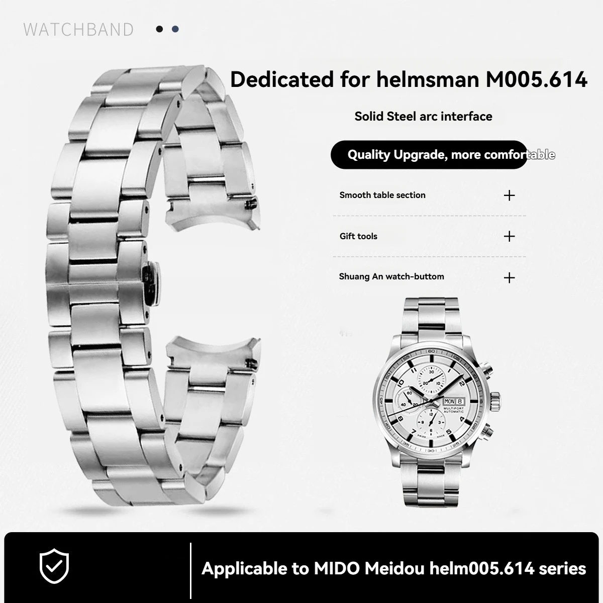 واجهة منحنية حزام معدني MIDO M005.614 MULTIFORT سلسلة حزام (استيك) ساعة مع سوار الفولاذ المقاوم للصدأ للرجال بيند معصمه 23 مللي متر