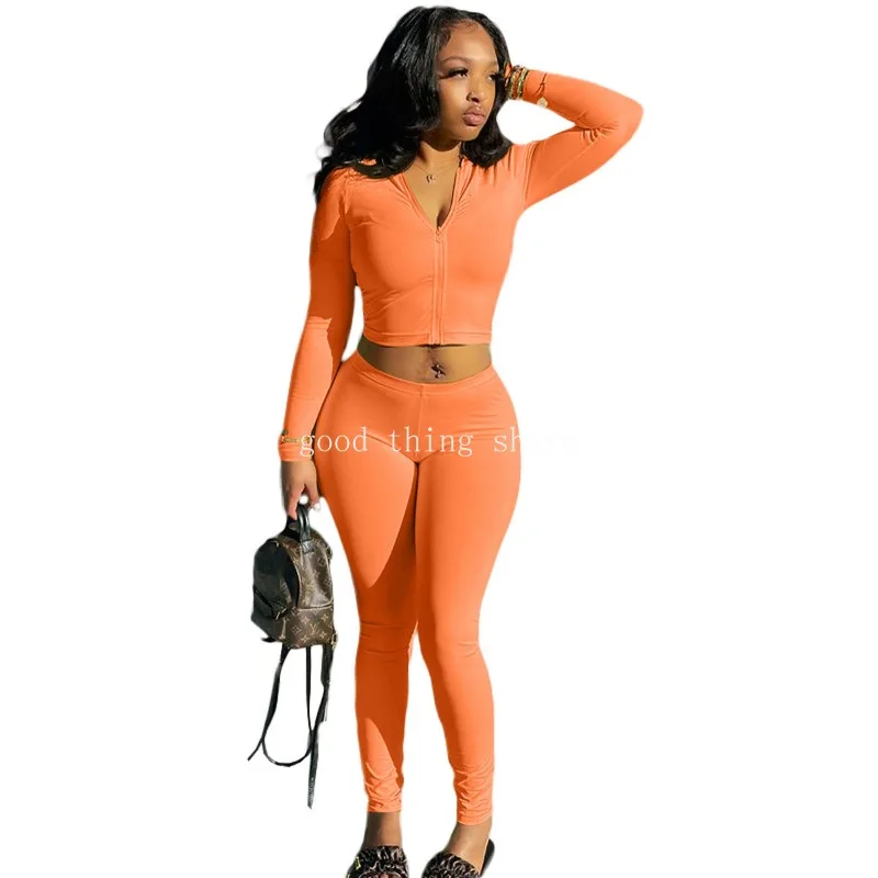 Fashion Solid Color Short Hood Top Sexy Tight Trousers Suit