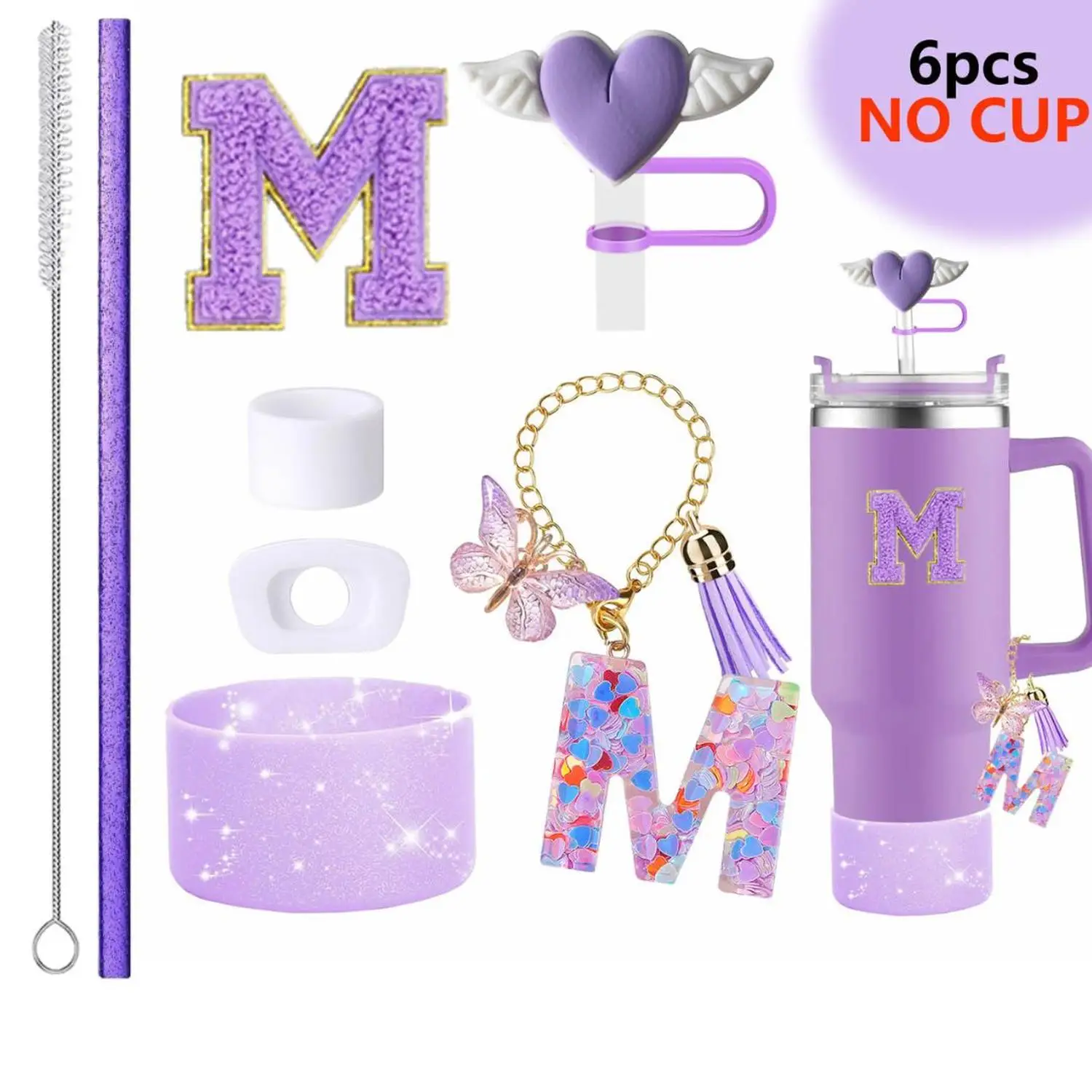 Ins Bow Tassel Letter Charms Leak Stopper for Stanley Tumbler Heart Straw Topper Cup Sleeve Compatible Straws Accessories - view 6