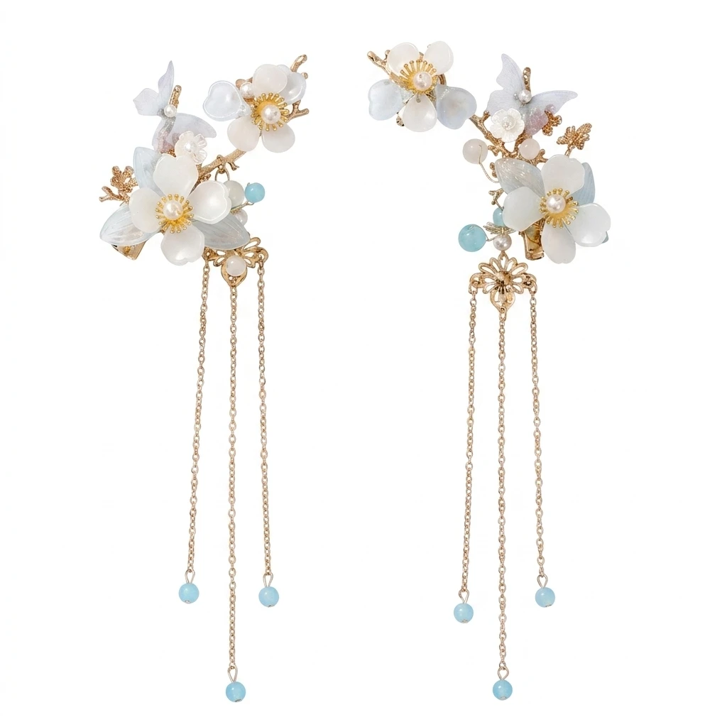 Hair Accessories Elegant Hanfu Cosplay for Women Traditional Chinese Tassel Buyao Clip Faux Pearl Jewelry Gift Set