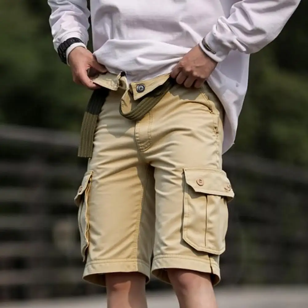 

Мужские летние шорты-карго для отдыха на открытом воздухе с пуговицами, однотонные прямые хлопковые удобные модные дизайнерские шорты