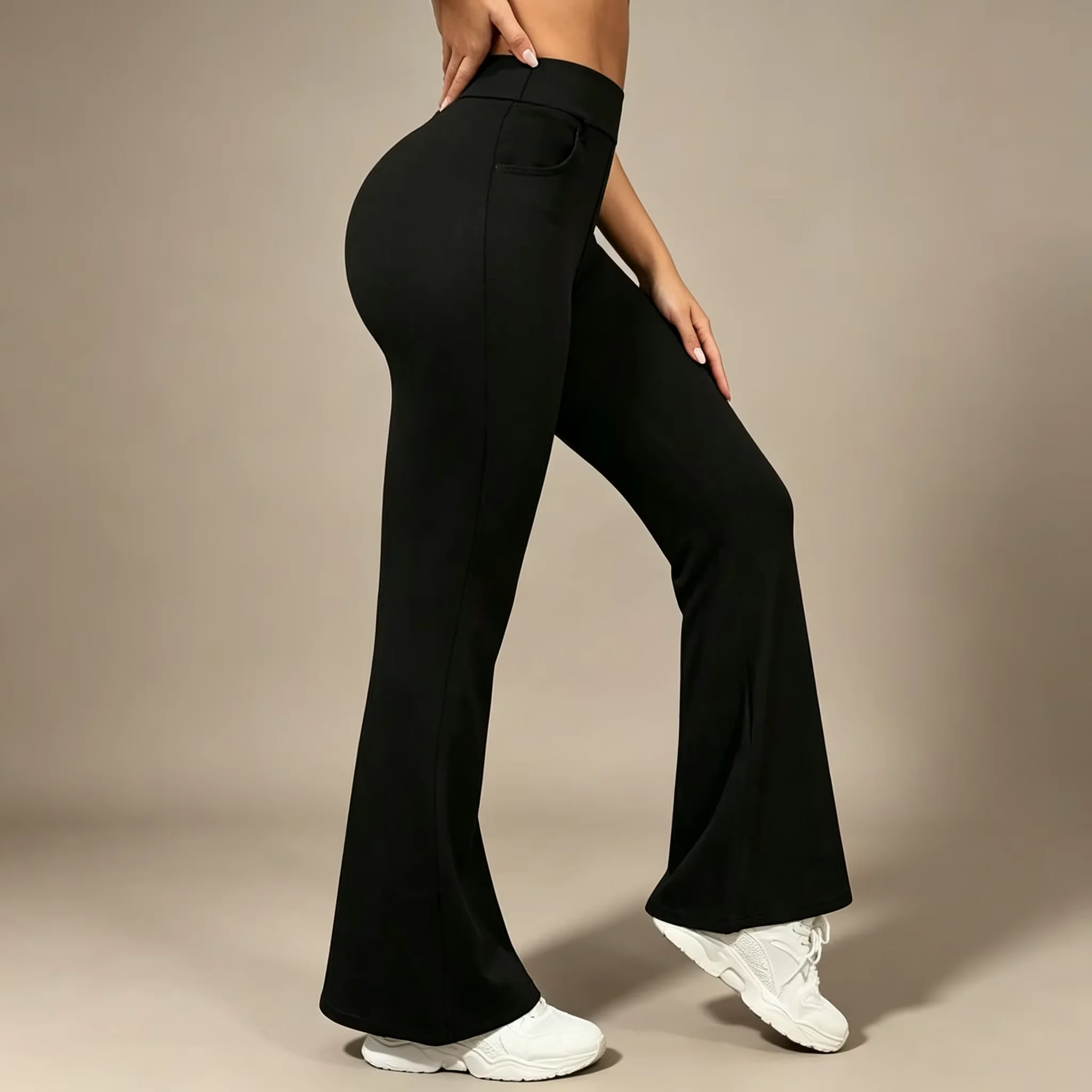 High Waist Booty Lifting Flare Yoga Leggings, with Pockets Slim Fit Elastic Pants, Fitness Sport Quick Drying Women's Leggings