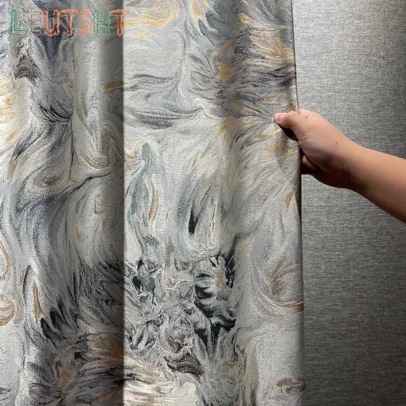 Custom Gold Wire Jacquard High-precision Light Luxury New Chinese Style Sofa Cushion Clothing Fabric Shading Finished Curtains